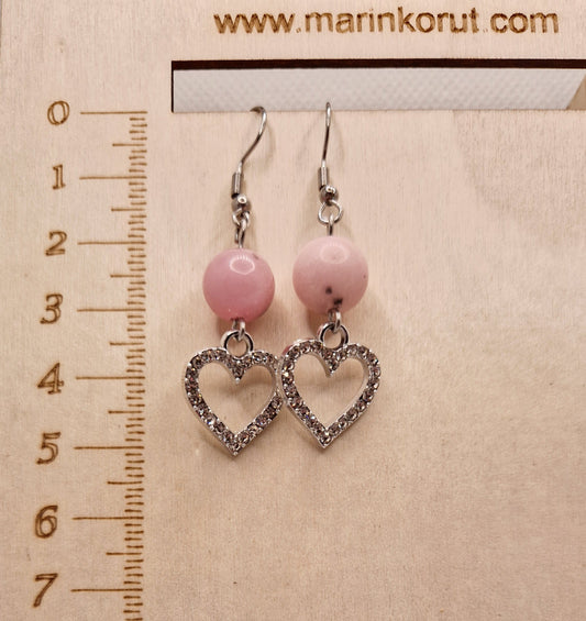 Ruusukvartsihelmi blingsydämellä korvakorut Marinkorut