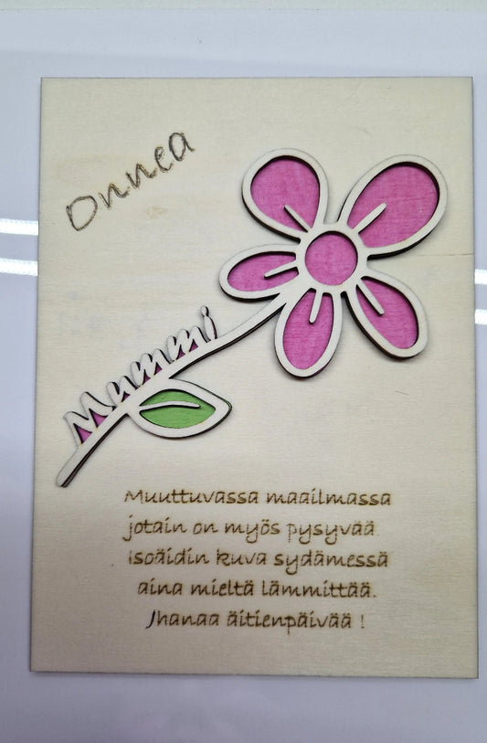 Äitienpäiväkortti isoäidille irrotettavalla kukka magneetilla Marinkorut