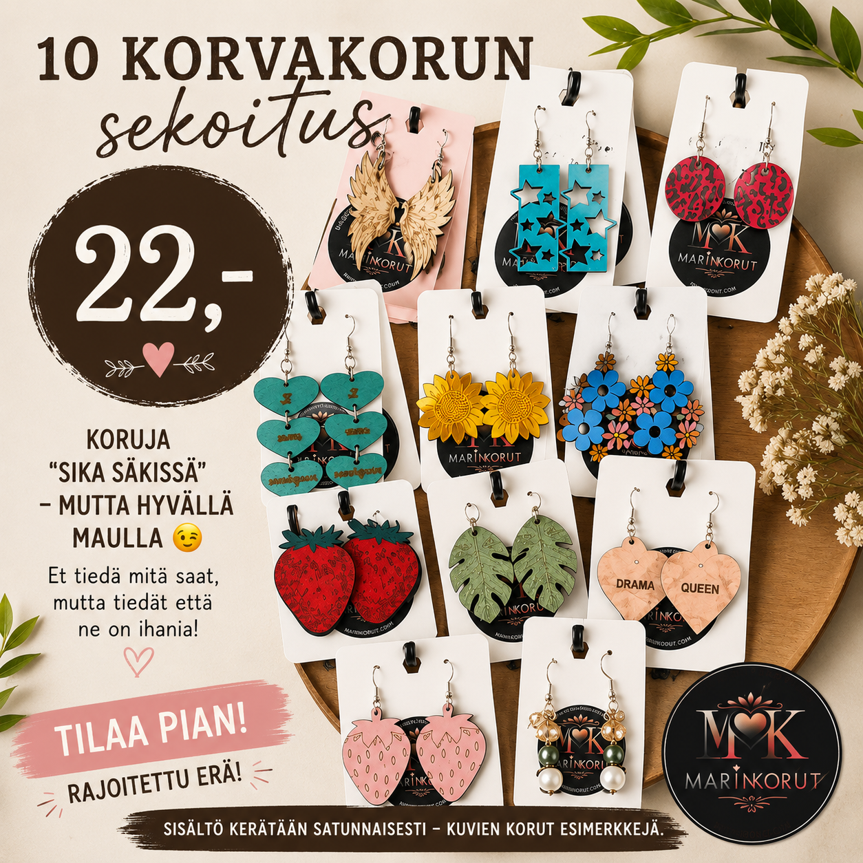 Yllätyskorupaketti – 10 paria 22 € Marinkorut